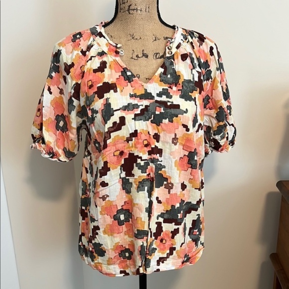 Sonoma Puff Sleeve Textured Floral Top – Size Medium